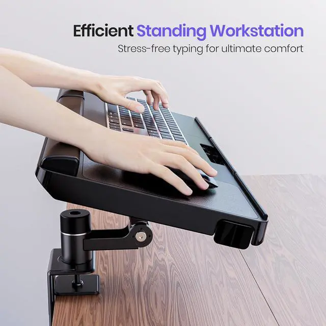 Alt view image 3 of 6 - Keyboard Tray Under Desk&Above Desk - Adjustable Ergonomic Sit Stand Keyboard Riser w/360° Rotation, 24.4"×10.08" Keyboard Stand Desk Extender w/Wrist Rest&Storage Drawer-Black