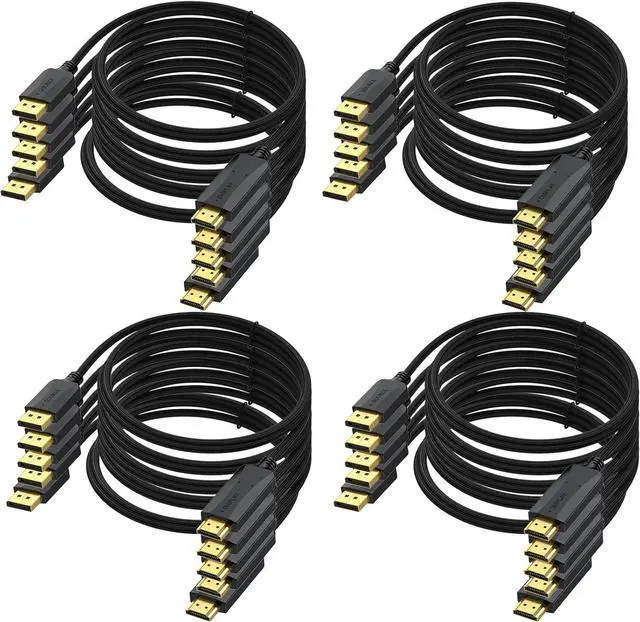 Main image of DisplayPort to HDMI Cable 6 feet, 20-Pack Display Port DP to HDMI Adapter Male to Male Cord Gold-Plated Braided FHD Supports Video and Audio Compatible with , HP, Insignia, , More