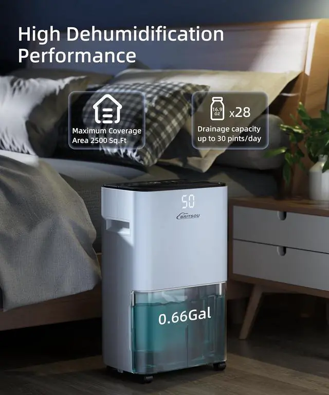 Alt view image 3 of 7 - 2000 Sq. Ft Dehumidifier for Basement with Drain Hose & 0.66 Gallon Tank, 34 Pint Dehumidifiers for Home with Auto Shut off, 24HR Timer