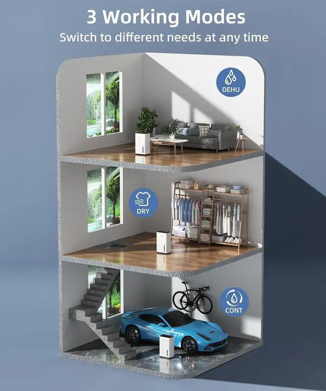 Alt view image 4 of 7 - 2000 Sq. Ft Dehumidifier for Basement with Drain Hose & 0.66 Gallon Tank, 34 Pint Dehumidifiers for Home with Auto Shut off, 24HR Timer