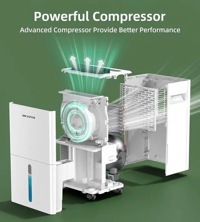 Alt view image 3 of 7 - 1500 sq.ft Dehumidifier for Basement, 21 Pints Dehumidifiers for Home with Drain Hose, Continuous Drainage, Washable Filter, ligent Humidistat for Bedroom, Large Room, White