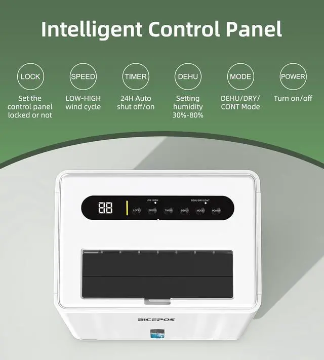 Alt view image 4 of 7 - 1500 sq.ft Dehumidifier for Basement, 21 Pints Dehumidifiers for Home with Drain Hose, Continuous Drainage, Washable Filter, ligent Humidistat for Bedroom, Large Room, White