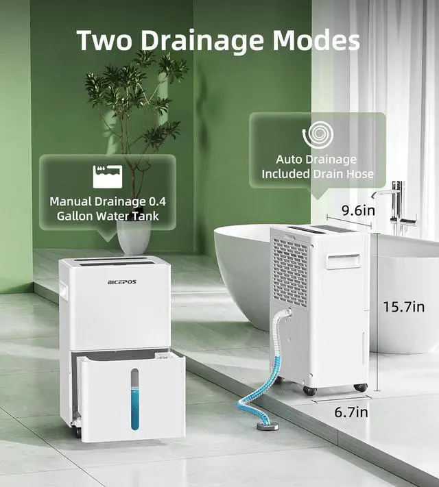 Alt view image 5 of 7 - 1500 sq.ft Dehumidifier for Basement, 21 Pints Dehumidifiers for Home with Drain Hose, Continuous Drainage, Washable Filter, ligent Humidistat for Bedroom, Large Room, White