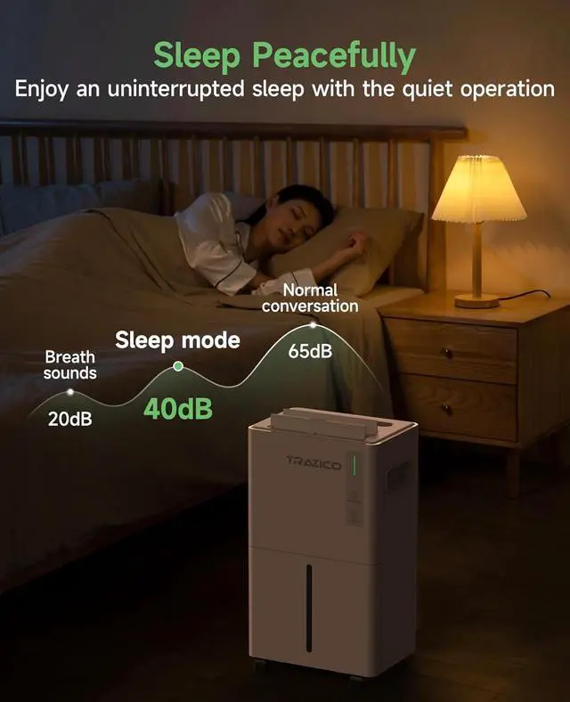 Alt view image 7 of 7 - 1500 Sq.ft Dehumidifier for Basement, Trazico 21 Pint Dehumidifiers for Home Large Room with Drain Hose, Smart Humidity Control, 3 Modes, 24H Timer, Auto Defrost, Ideal for Bedrooms, Bathroom, White