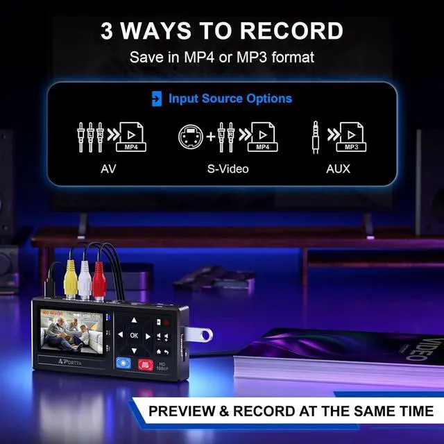 Alt view image 2 of 7 - VHS to Digital Converter, Video to Digital Recorder with Remote, Compatible with VHS, VCR, DVR, DVD, Cassette, Hi8, Mini DV Players, Camcorder, Gaming Consoles (Player not Included)