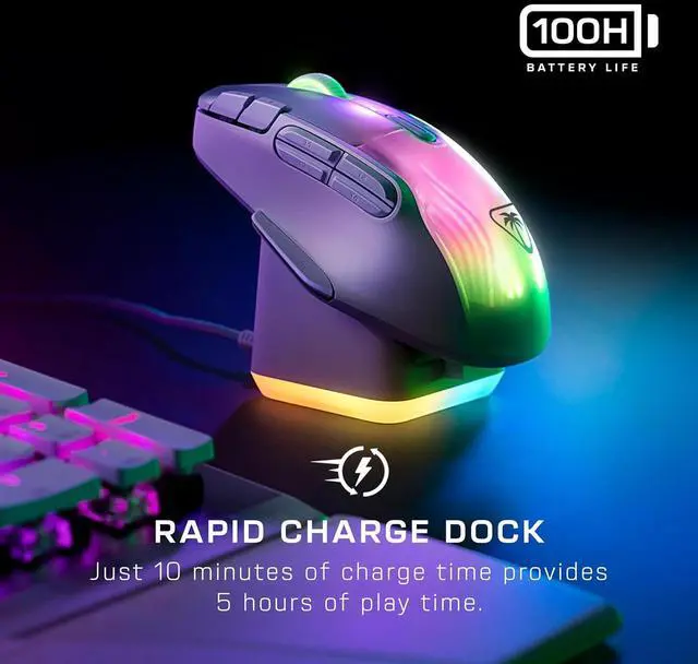 Alt view image 4 of 7 - Turtle Beach Kone XP Air Wireless Customizable Ergonomic RGB Gaming Mouse, Bluetooth, 19K DPI Optical Sensor, 100-hour Battery & Charging Dock, 29 Programmable Inputs & RGB Lighting, 4D Wheel  White