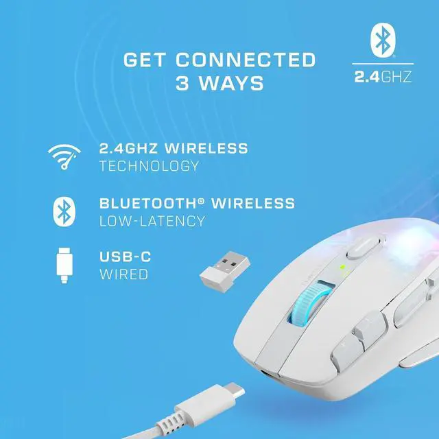 Alt view image 5 of 7 - Turtle Beach Kone XP Air Wireless Customizable Ergonomic RGB Gaming Mouse, Bluetooth, 19K DPI Optical Sensor, 100-hour Battery & Charging Dock, 29 Programmable Inputs & RGB Lighting, 4D Wheel  White