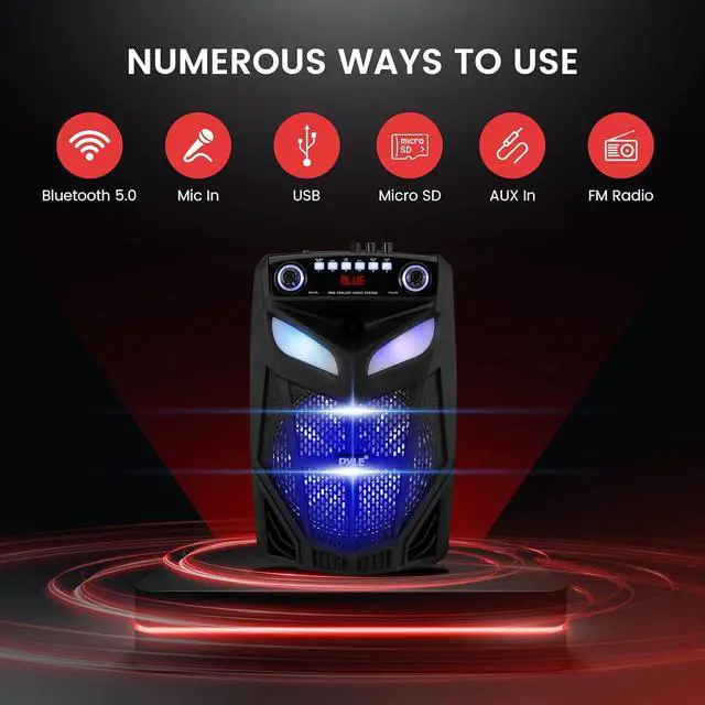 Alt view image 3 of 7 - Portable Bluetooth PA Speaker System-800W 12 Indoor/Outdoor Bluetooth Speaker Portable PA System-Party Lights, USB SD Card Reader,FM Radio, Rolling Wheels-Wireless microphone,Remote- PPHP121WMB