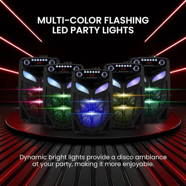 Alt view image 4 of 7 - Portable Bluetooth PA Speaker System-800W 12 Indoor/Outdoor Bluetooth Speaker Portable PA System-Party Lights, USB SD Card Reader,FM Radio, Rolling Wheels-Wireless microphone,Remote- PPHP121WMB