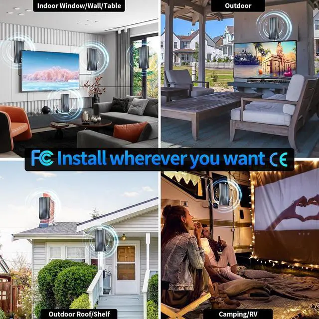 Alt view image 6 of 7 - 3200+ Miles Tv Antenna Indoor, 2025 Digital Antenna for Smart Tv Outdoor, Strongest HDTV Antenna for Local Channels with Amplifier, Signal Booster & 52FT Coax Cable/AC Adapter Support 8K 4K 1080p