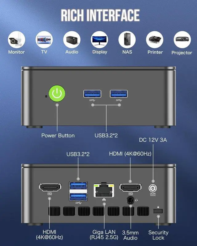 Alt view image 4 of 7 - G3 Plus Mini PC,  Twin Lake N150(Upgraded N100) 8GB RAM 256GB M.2 2280 SSD, Mini Desktop Computer Dual HDMI/WiFi6/BT5.2