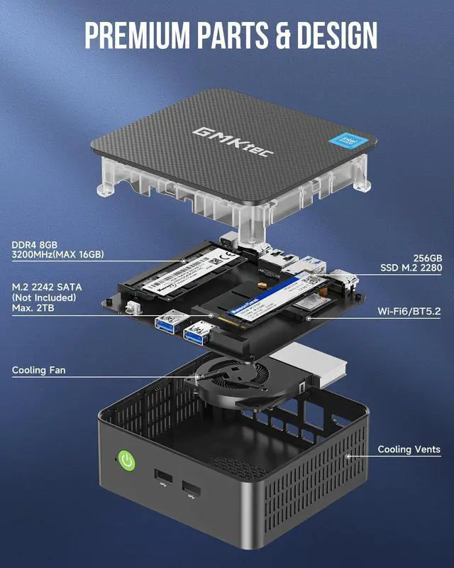 Alt view image 5 of 7 - G3 Plus Mini PC,  Twin Lake N150(Upgraded N100) 8GB RAM 256GB M.2 2280 SSD, Mini Desktop Computer Dual HDMI/WiFi6/BT5.2