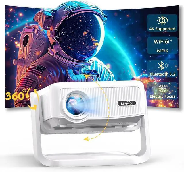 Main image of Projector with WiFi and Bluetooth,Mini-Projector: [550 ANSI & 360°Adjustable-Stand & Electric Focus & Auto Keystone],Lisowod L02 2025 Upgrade Portable 1080P Outdoor Movie Projector for Phone/TV Stick