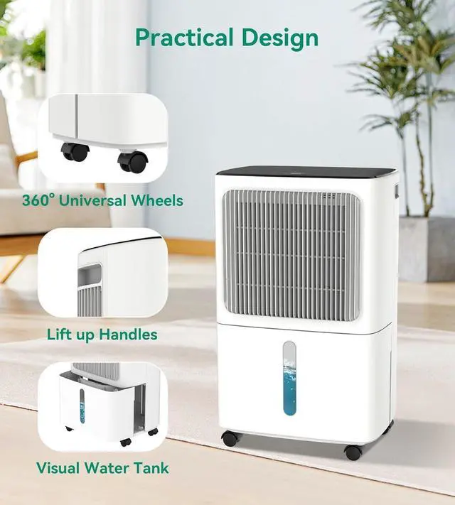 Alt view image 6 of 7 - 2500 Sq.Ft Dehumidifiers for Home with Drain Hose Max 34 Pints, VEAGASO Dehumidifier for Basement, Large Room, Bathroom, Bedroom, Three Modes, ligent Humidity Control, Dry Clothes, 24HR Timer