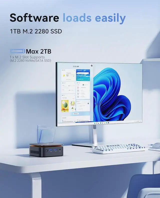 Alt view image 7 of 7 - Mini PC Computer,  Processor N97 (up to 3.6 GHz), 16GB DDR4 RAM 256GB M.2 SSD, Mini Desktop Computer Support Dual 4K, WiFi, Bluetooth, Ethernet, HTPC for Business, Education, Home