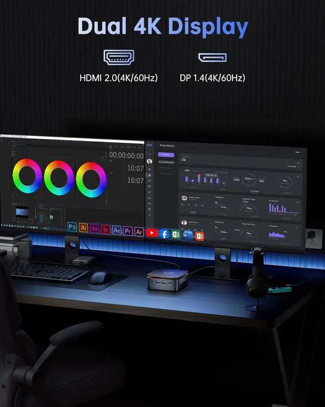 Alt view image 5 of 7 - E1 Mini PC, Desktop Computer N150(up to 3.6GHz) Mini Computers 16GB RAM 256GB SSD Micro PC, Mini Tower Desktop PC Support 4K HDMI, Dual WiFi, BT4.2 for Business Home Office