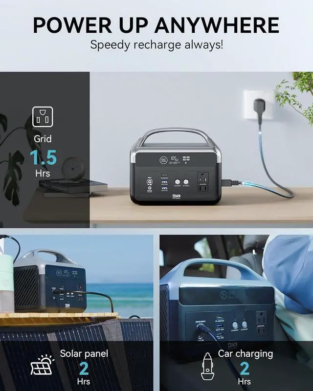Alt view image 2 of 7 - Portable Power Station 56000mAh, 179.2Wh LiFePO4 Battery Backup w/ 2 300W (Peak 600W) AC Outlets, 1.5hrs Fast Charging, Power Bank for Hurricane Emergency/Outdoor Camping/RVs/Home Use