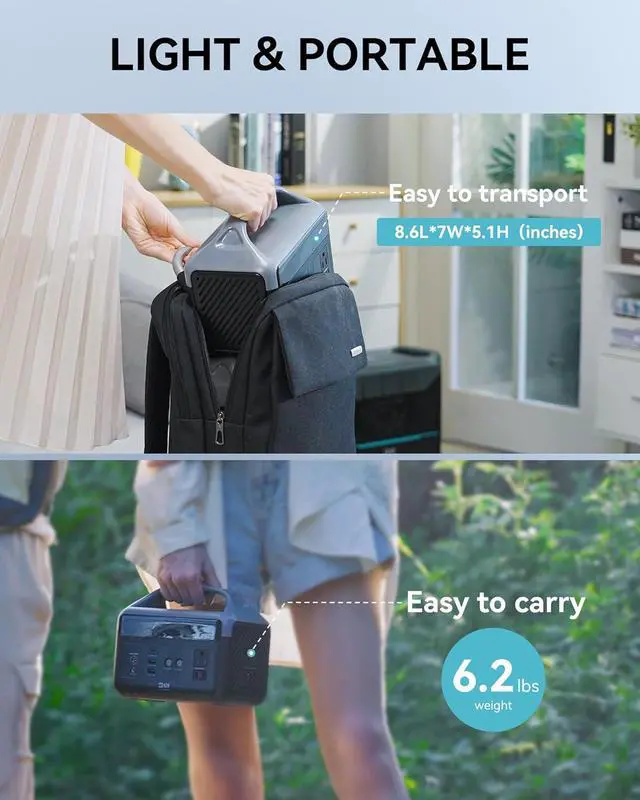 Alt view image 3 of 7 - Portable Power Station 56000mAh, 179.2Wh LiFePO4 Battery Backup w/ 2 300W (Peak 600W) AC Outlets, 1.5hrs Fast Charging, Power Bank for Hurricane Emergency/Outdoor Camping/RVs/Home Use