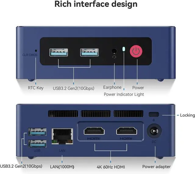 Alt view image 5 of 7 - Mini S12 Pro Mini PC,  12th Gen N100 (4C/4T, up to 3.4GHz), 16GB DDR4, 500GB SSD, Desktop Computer Support Dual HDMI 4K@60Hz, WiFi 6, BT5.2, NAS, Low Power