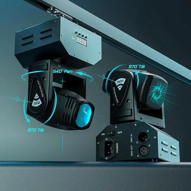 Alt view image 6 of 7 - DJ Lights Moving Head U`King Mini LED Moving Head Light RGBW Stage Lighting Beam Spot Lights by DMX 512 Sound Activated Control for Wedding Disco Party Indoor Christmas and Halloween(Set of 2)