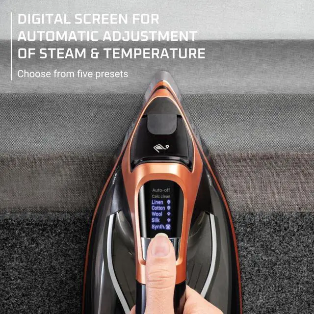 Alt view image 5 of 7 - Steam Force Pro Steam Iron for Clothes 1850 watts, 5 presets Smart Screen, Stainless Steel Soleplate, High-Efficiency Handheld Ironing, Black Copper, DW9580