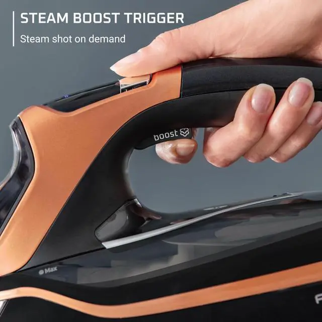 Alt view image 7 of 7 - Steam Force Pro Steam Iron for Clothes 1850 watts, 5 presets Smart Screen, Stainless Steel Soleplate, High-Efficiency Handheld Ironing, Black Copper, DW9580