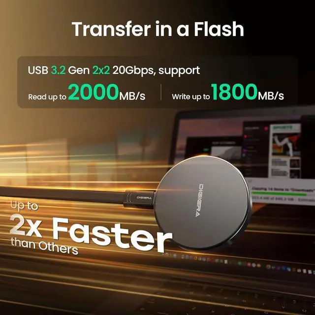 Alt view image 3 of 7 - 1TB Magnetic Portable SSD, External SSD with Type-C USB 3.2 Gen 2x2, Speeds Up to 2000MB/s, Compact & Durable, Ideal for Content Creators, Photographers, Gamers, Grey