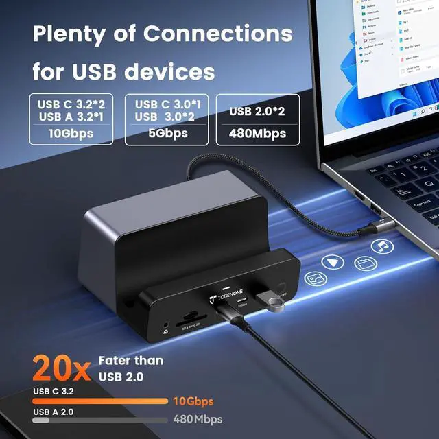Alt view image 5 of 7 - 18-in-1 Triple 4K@60Hz Monitor Docking Station with 150W Power Supply, USB C Laptop Docking Station Stand(Single 4K@144Hz), 2.5Gbps Ethernet, 2 HDMI & DP, 8 USB, for Windows&ChromeOS