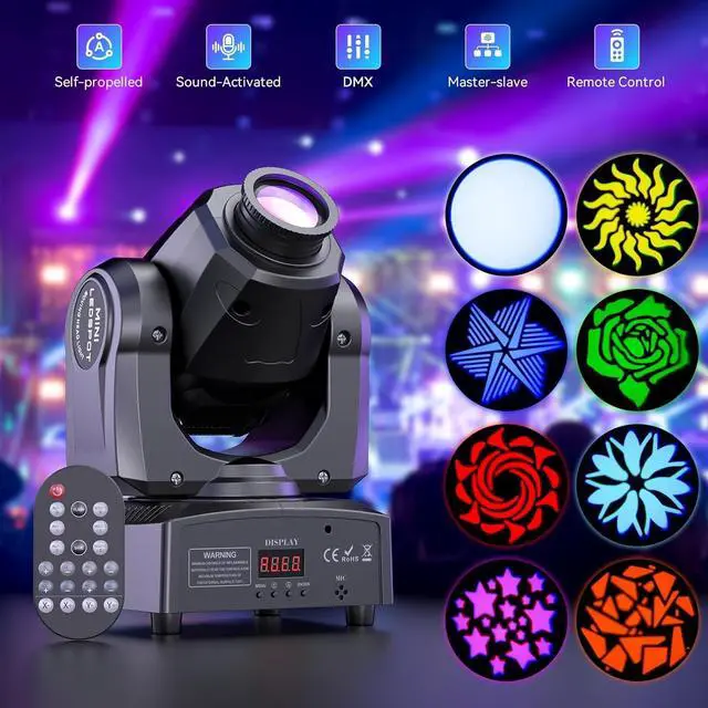 Alt view image 2 of 7 - 2PCS 60W LED Moving Head Light Stage Lights with Remote Control 8 GOBO 8 Pattern Spotlight by DMX Controlled 11 Channel with Sound Activated for Disco Club Party Stage Lighting Shows