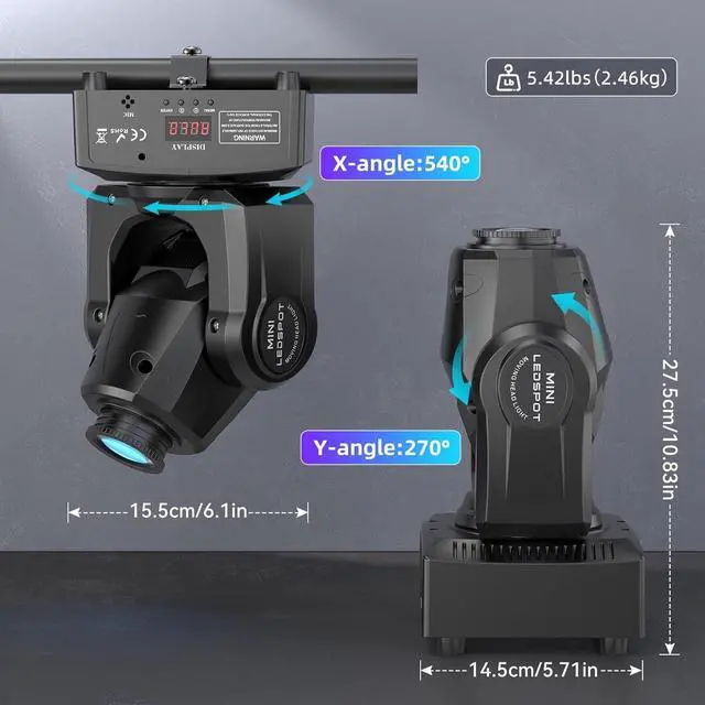 Alt view image 4 of 7 - 2PCS 60W LED Moving Head Light Stage Lights with Remote Control 8 GOBO 8 Pattern Spotlight by DMX Controlled 11 Channel with Sound Activated for Disco Club Party Stage Lighting Shows