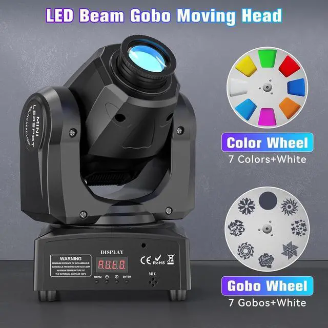 Alt view image 3 of 7 - 2PCS 60W LED Moving Head Light Stage Lights with Remote Control 8 GOBO 8 Pattern Spotlight by DMX Controlled 11 Channel with Sound Activated for Disco Club Party Stage Lighting Shows