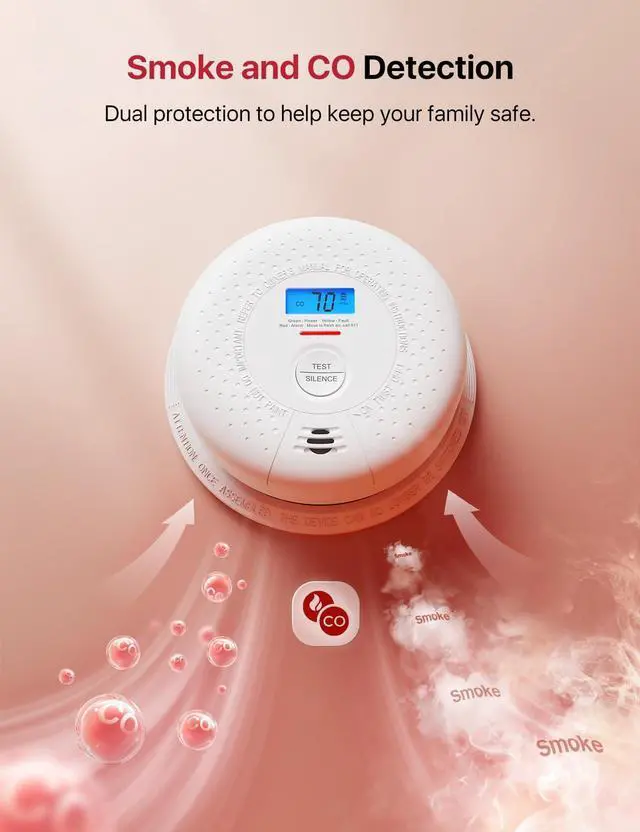 Alt view image 3 of 7 - X-Sense Smoke Detector Carbon Monoxide Detector Combo, 10-Year Battery Smoke Detector with Display, 5-Pack