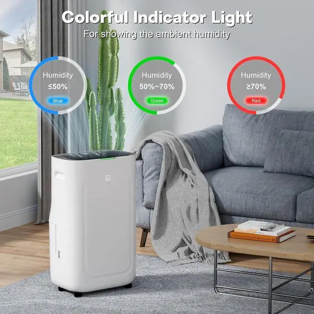 Alt view image 4 of 7 - 5000 Sq.Ft 80 Pint Dehumidifier for Basements with Large 6.5L Water Tank,24H Timer,Child Lock,Defrost,Silent,mold,4 Modes Operation Auto Shut-off