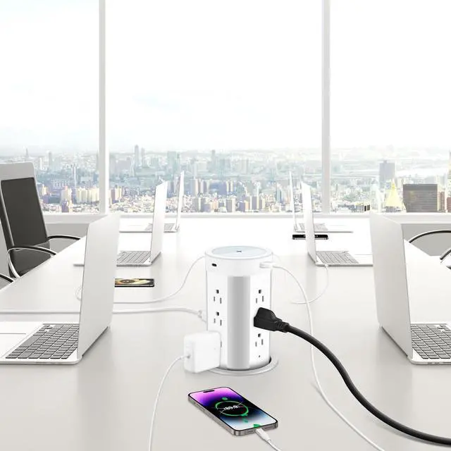 Alt view image 6 of 7 - 4-inch Pop Up Countertop Outlet with 15W Wireless Charger,Max 45W Power Delivery,2 USB-A & 2 USB-C & 12AC Outlets Tamper Resistant 15A, Island Pop Out for Home Office Kitchen