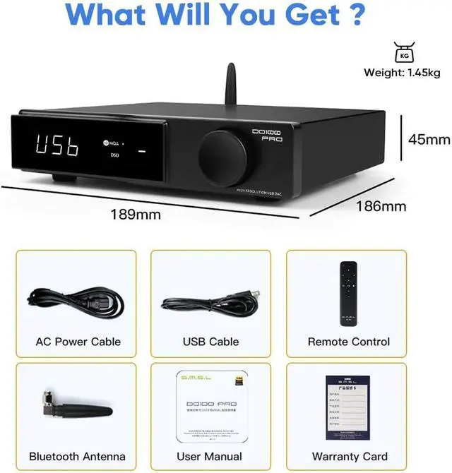 Alt view image 7 of 7 - DO100 PRO HiFi Balanced DAC with 2X ES9039Q2M & XMOS XU316, 768kHz/DSD512 USB Audio MQA Decoder Preamp, Bluetooth 5.1/Opt/Coax/HDMI ARC Input, RCA/XLR Digital-Analog Converter for PS5/Amp