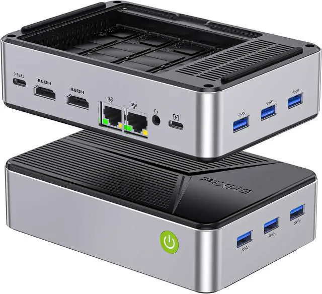 Main image of Mini PC NAS, G9  N150 Dual Boot Linux Desktop Computer 12GB DDR5 64GB EMMC M.2 SSD, 4*M.2 NVMe Slots, Dual NIC 2.5GbE, USB-C/USB 3.2 10Gbps, Network Attached Storage