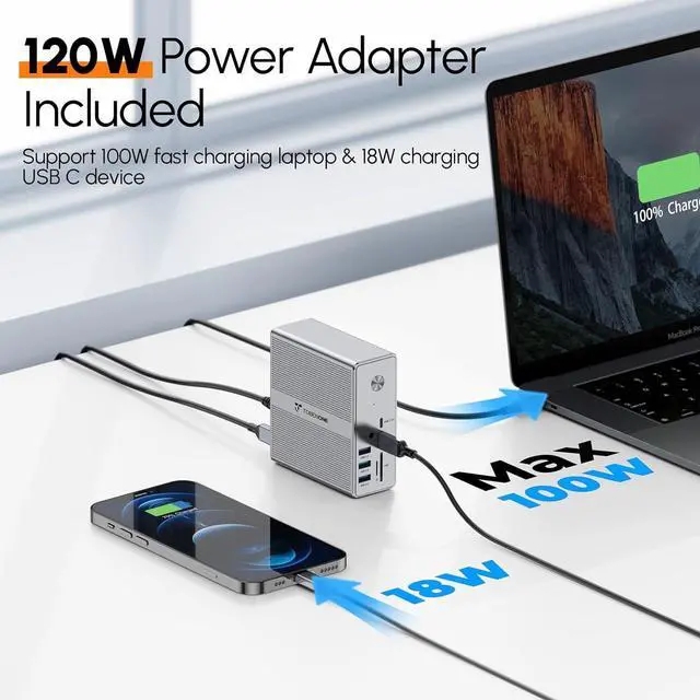 Alt view image 5 of 7 - TobenONE DisplayLink Docking Station Triple Monitor with 120W Power Adapter, Triple 4K Display for MacBook Pro/Air, Thunderbolt 4/3, USB-C Windows(3X HDMI, 3X DP, 2xUSB-C, 4xUSB 3.2, SD/TF)