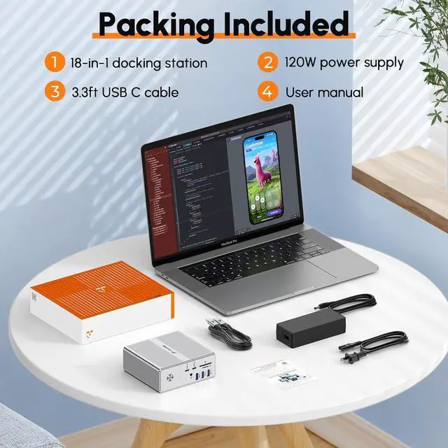 Alt view image 7 of 7 - TobenONE DisplayLink Docking Station Triple Monitor with 120W Power Adapter, Triple 4K Display for MacBook Pro/Air, Thunderbolt 4/3, USB-C Windows(3X HDMI, 3X DP, 2xUSB-C, 4xUSB 3.2, SD/TF)