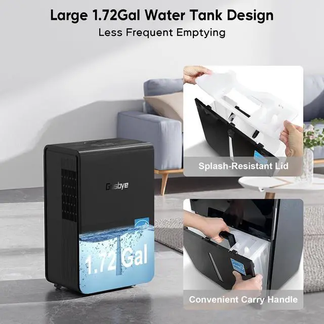 Alt view image 5 of 7 - 4500 Sq.Ft. Most Efficient Energy Star 2024 Dehumidifier for Basement with Drain Hose, Max 115 Pints/D Dehumidifier for Large Room, [45dB Quiet Compressor], Easy Drainage, Auto-restart, Black
