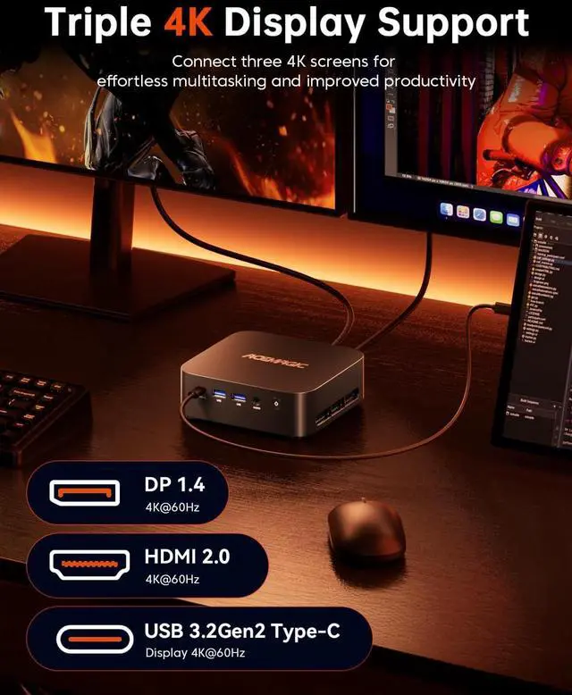 Alt view image 7 of 7 - K1 Mini Gaming PC  Ryzen 7 5700U Mini PC 16GB DDR4 512GB SSD Mini Computers (8C/16T, up to 4.3Ghz), 4K Triple Display Mini Desktop Bluetooth/WiFi 6/Office