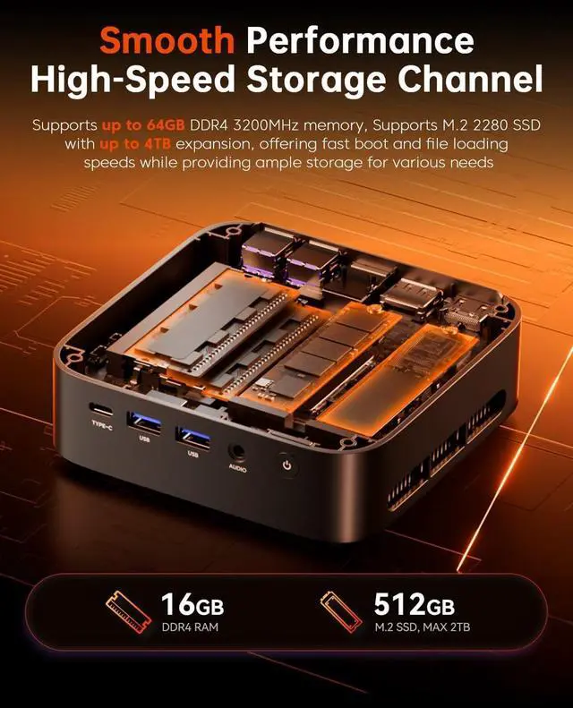 Alt view image 4 of 7 - K1 Mini Gaming PC  Ryzen 7 5700U Mini PC 16GB DDR4 512GB SSD Mini Computers (8C/16T, up to 4.3Ghz), 4K Triple Display Mini Desktop Bluetooth/WiFi 6/Office