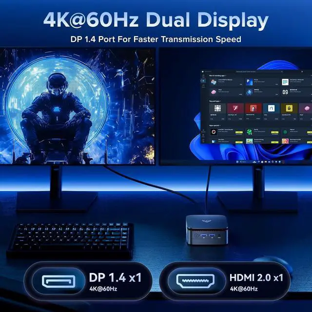 Alt view image 5 of 7 - Essenx E1 Mini PC,12th N97 Mini PC(Beat N150,up to 3.6GHz),Desktop Computer 16GB RAM 1TB SSD,Micro PC Computer Support 4K HDMI+DP,Desktop PC with Dual WiFi,Business Home Office