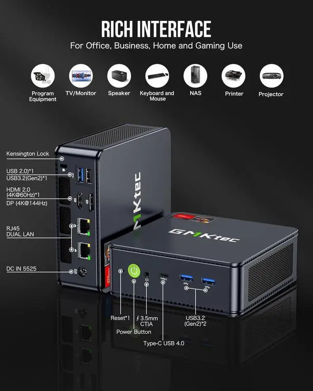 Alt view image 7 of 7 - Mini PC Ryzen 6600H (Upgraded 6600U), M6 Gaming Desktop Computer Dual NIC LAN 2.5G, AMD R5 6600H (6C/12T up to 4.50Ghz), 32G DDR5 RAM + 1TB PCle SSD, WiFi 6E, USB 4.0, BT 5.2, HDMI