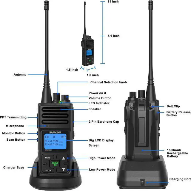 Alt view image 6 of 7 - FPCN30A Two Way Radios Long Range 5 Watts Walkie Talkies for Adults Rechargeable 2 Way Radios UHF Programmable Handheld Business Radio 1500mAh Battery with Earpieces,Group Call, 6 Packs