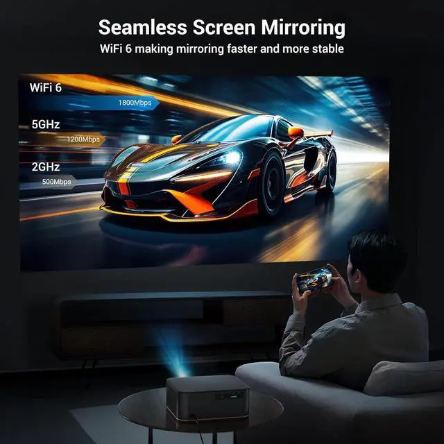 Alt view image 4 of 7 - 4K Home Theater Projector with WiFi 6 and Bluetooth 5.2, HAPPRUN 300'' Movie Projector for Indoor/Outdoor, Smart Proyector Compatible with Phone/TV Stick/PC/PS5