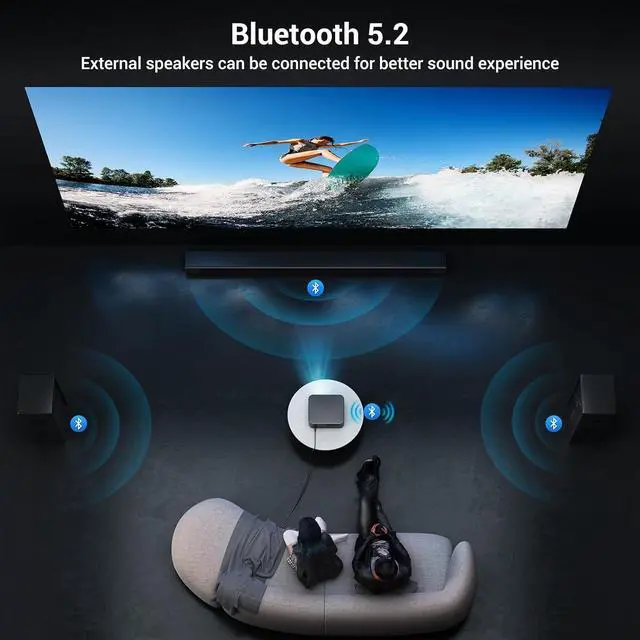 Alt view image 5 of 7 - 4K Home Theater Projector with WiFi 6 and Bluetooth 5.2, HAPPRUN 300'' Movie Projector for Indoor/Outdoor, Smart Proyector Compatible with Phone/TV Stick/PC/PS5
