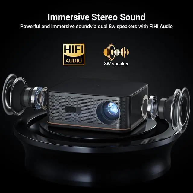 Alt view image 6 of 7 - 4K Home Theater Projector with WiFi 6 and Bluetooth 5.2, HAPPRUN 300'' Movie Projector for Indoor/Outdoor, Smart Proyector Compatible with Phone/TV Stick/PC/PS5