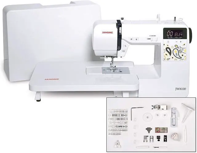 Main image of JW8100 Fully-Featured Computerized Sewing Machine with 100 Stitches, 7 Buttonholes, Hard Cover, Extension Table and 22 Accessories