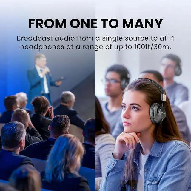 Alt view image 2 of 7 - Quartet 2 - Wireless Group Listening Headphones & Transmitter Set for Parties, Silent Discos, Church, TV - Multiple Rechargeable Headphones with Low Latency & Clear Sound