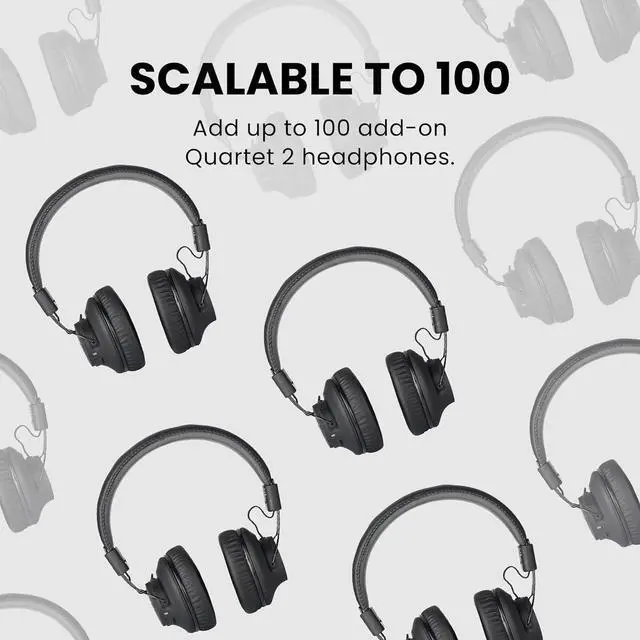 Alt view image 4 of 7 - Quartet 2 - Wireless Group Listening Headphones & Transmitter Set for Parties, Silent Discos, Church, TV - Multiple Rechargeable Headphones with Low Latency & Clear Sound